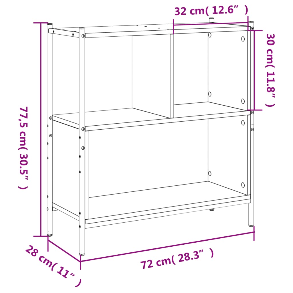 Bücherregal Schwarz 72x28x77,5 cm Holzwerkstoff