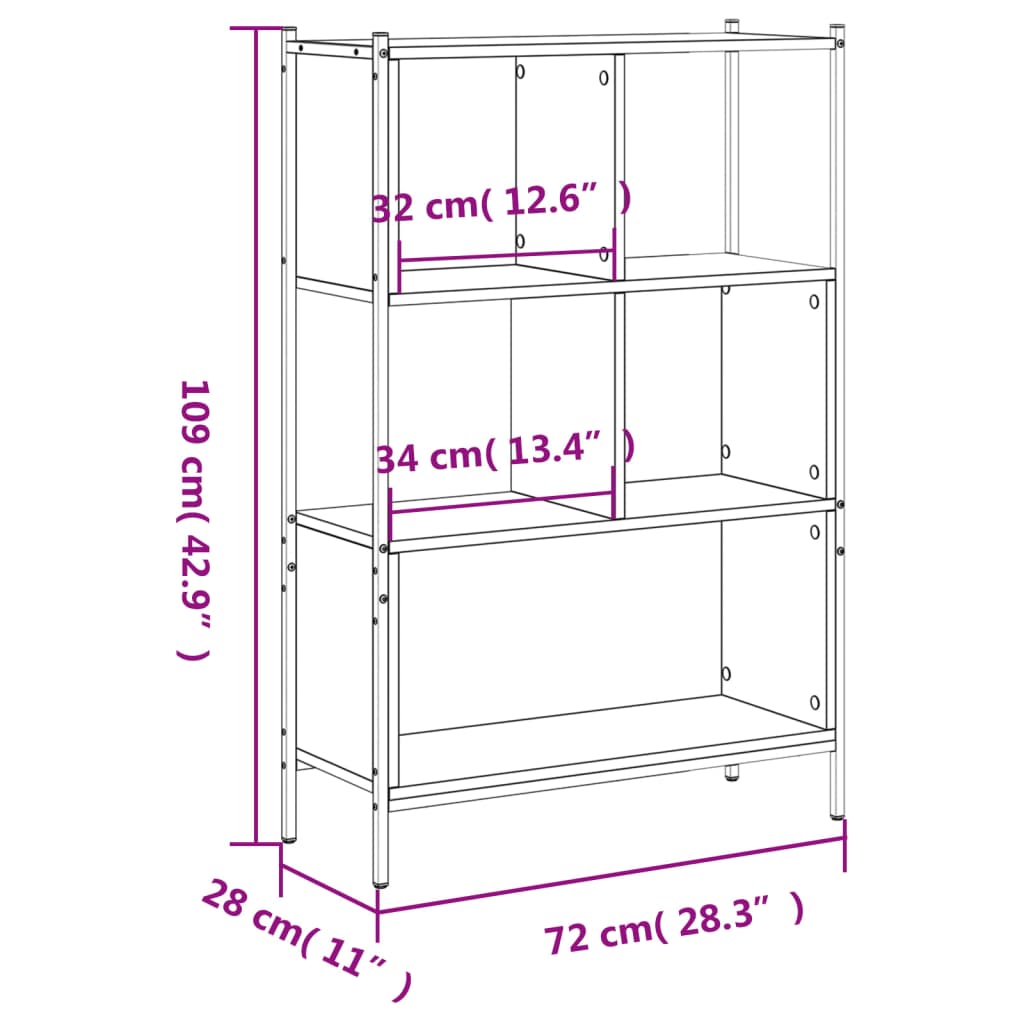 Bookshelf Black 72x28x109 cm Wood Material