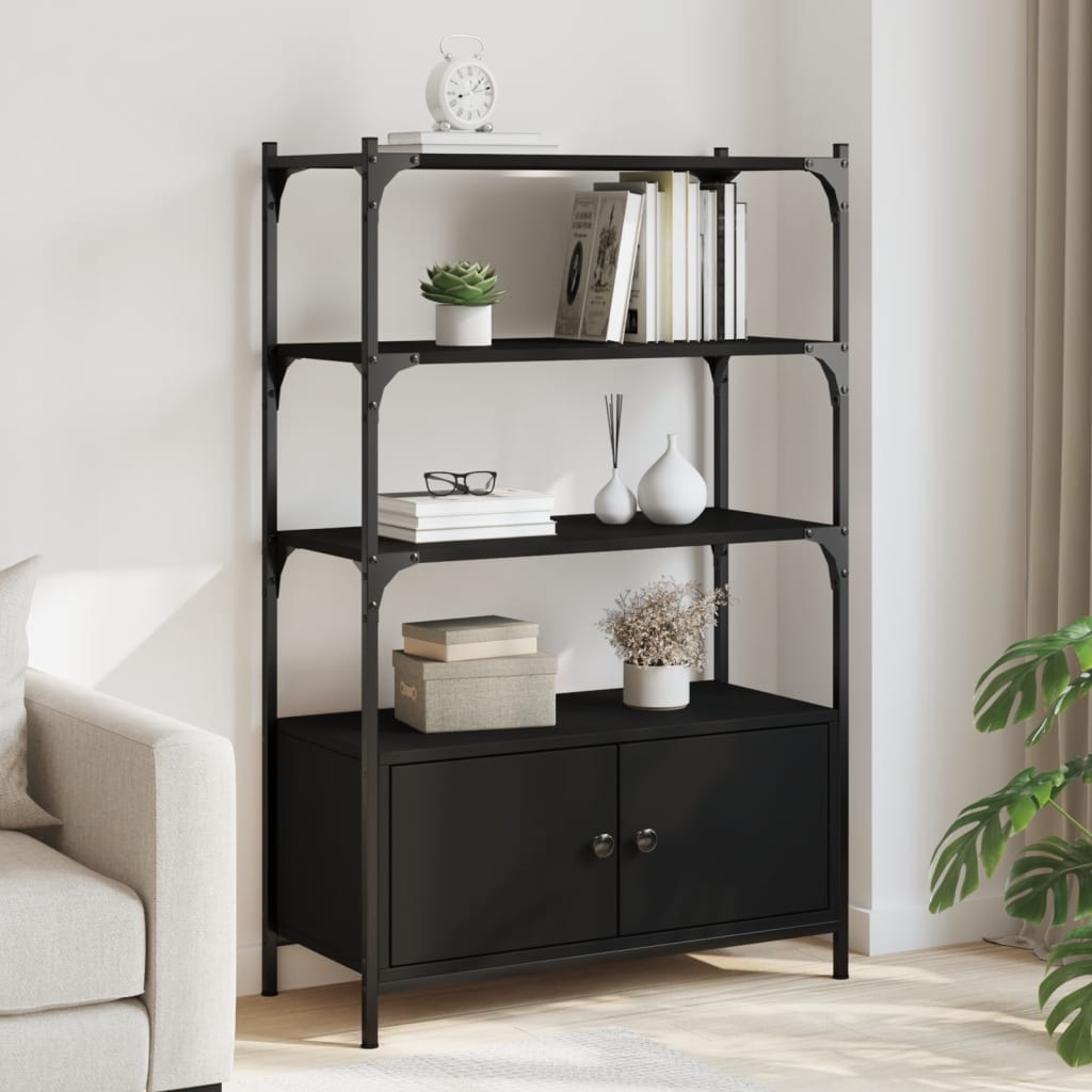 Bookcase 3 Shelves Black 70x30x109.5 cm Wood Material