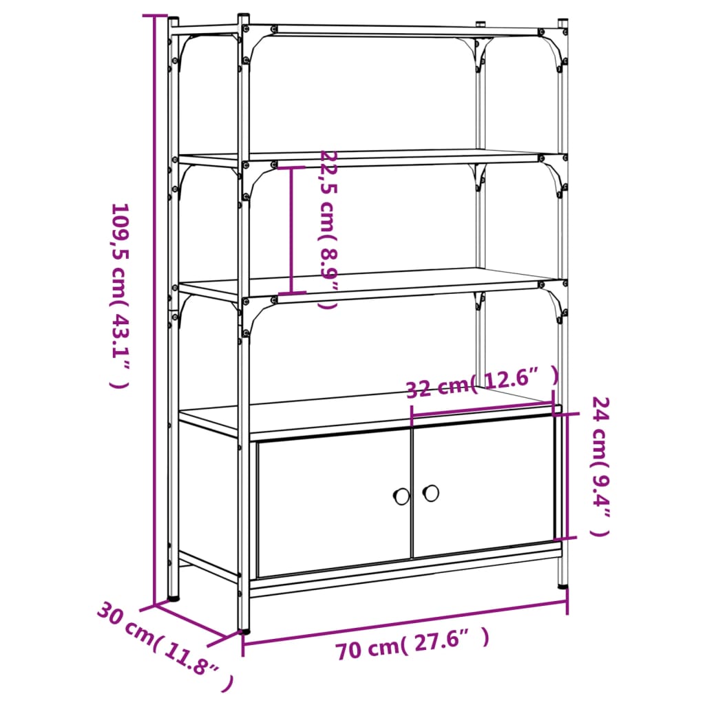 Bücherregal 3 Fächer Räuchereiche 70x30x109,5 cm Holzwerkstoff