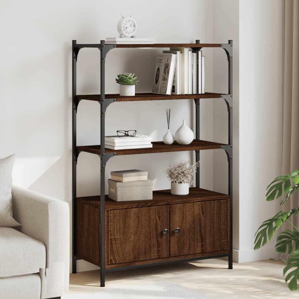 Bookcase 3 Compartments Brown Oak 70x30x109.5 cm Wood Material