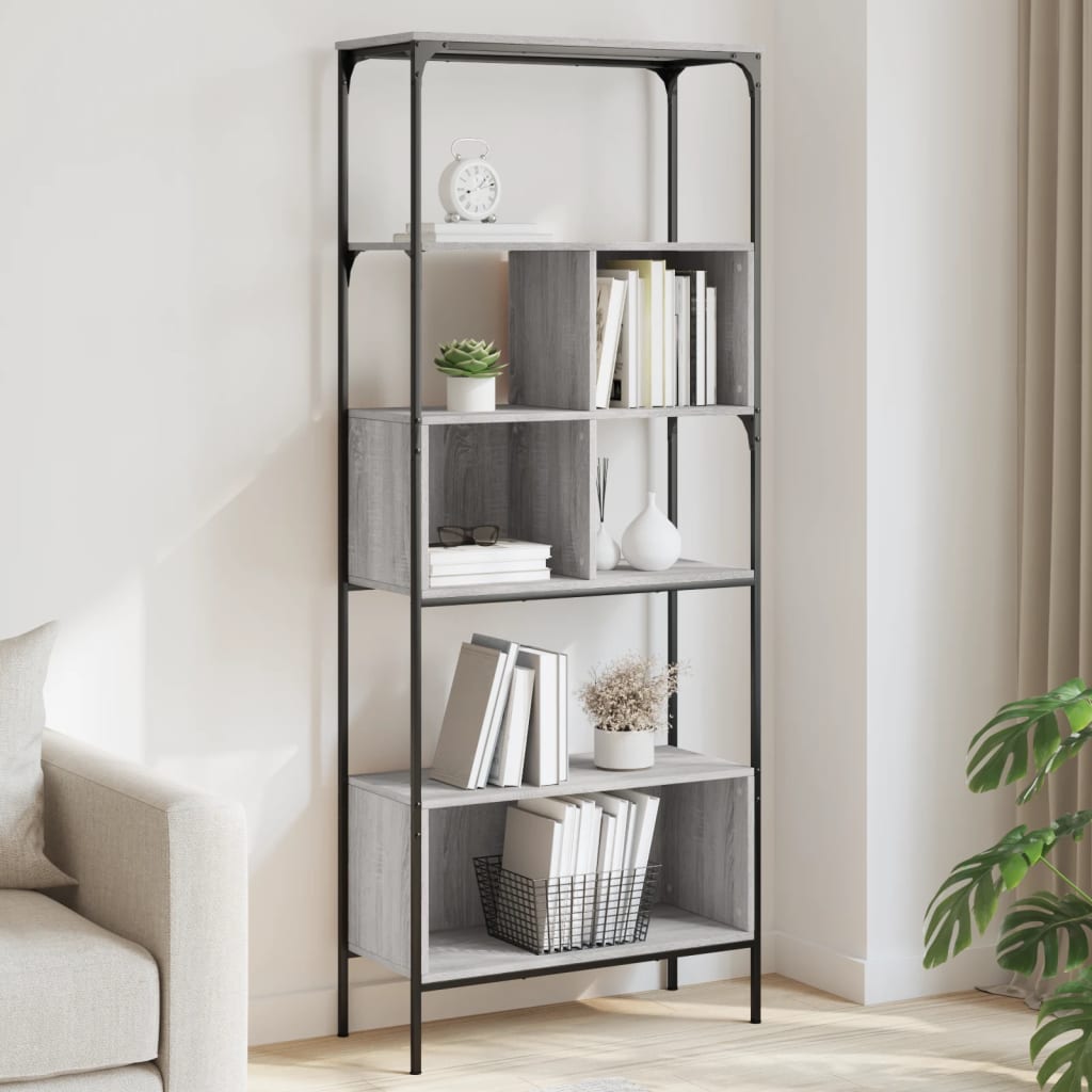 Bookcase 5 Shelves Grey Sonoma 76x33x188.5 cm Wood Material