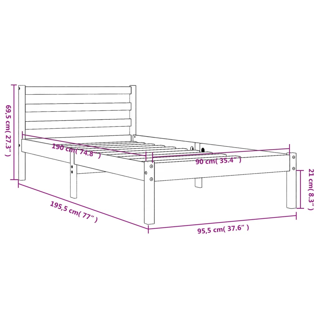 Massivholzbett ohne Matratze Wachsbraun 90x190 cm Kiefernholz