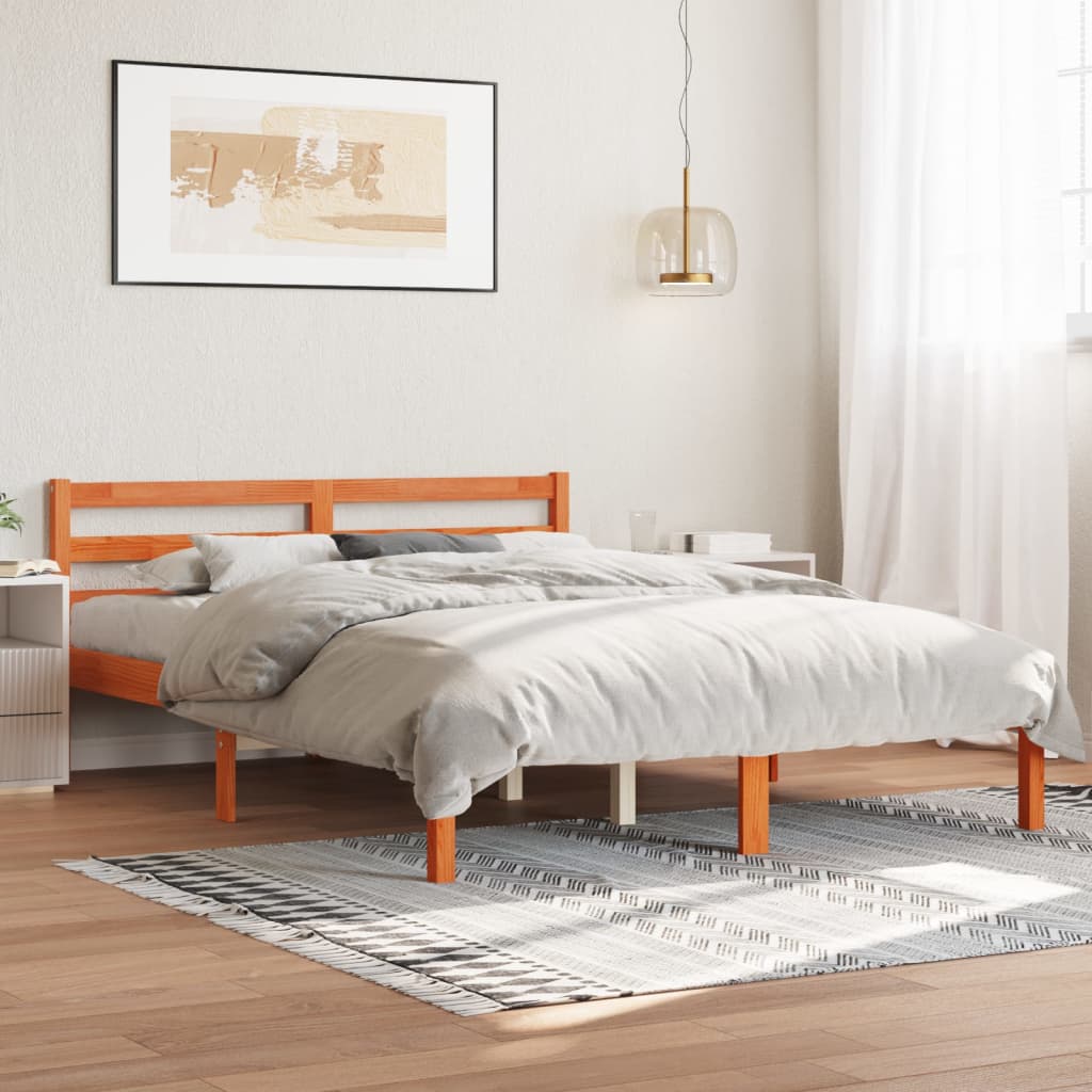 Solid wood bed without mattress wax brown 135x190 cm pinewood