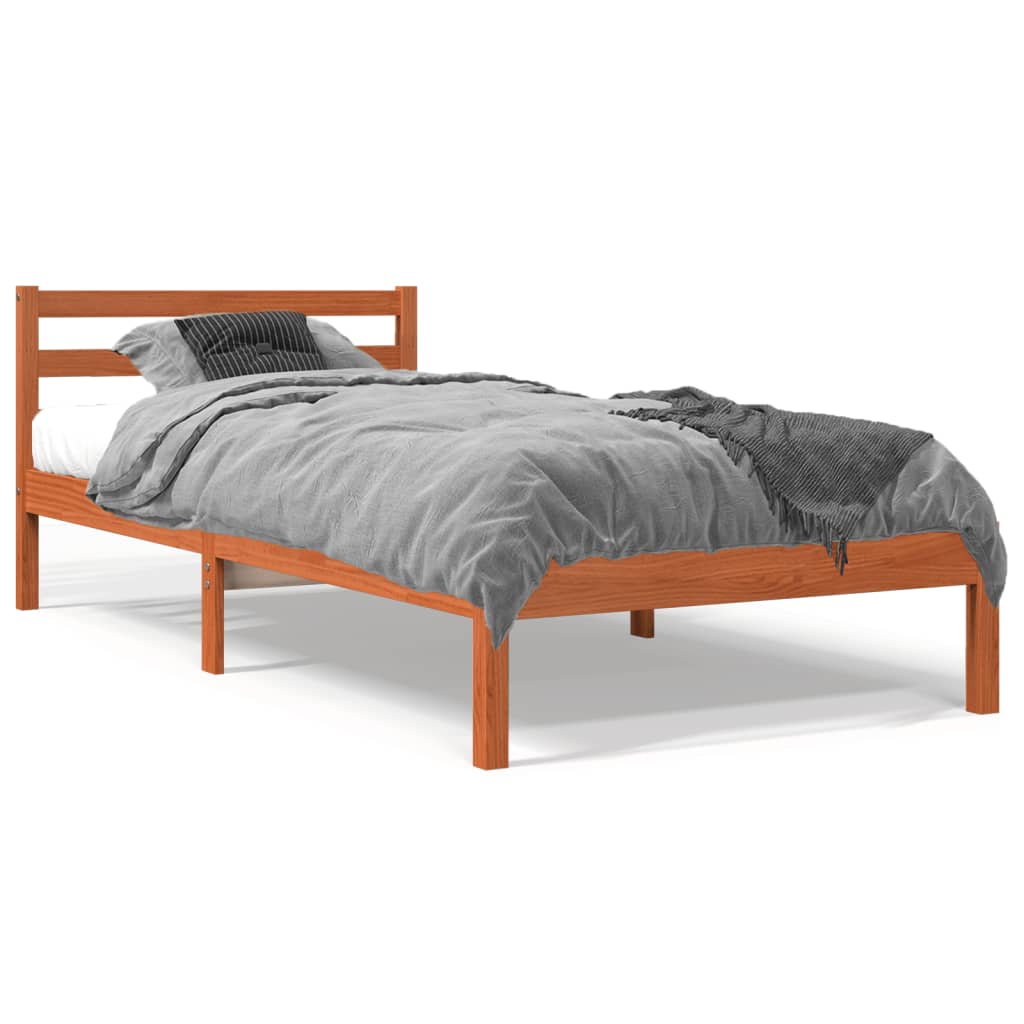 Solid wood bed without mattress wax brown 90x200 pinewood