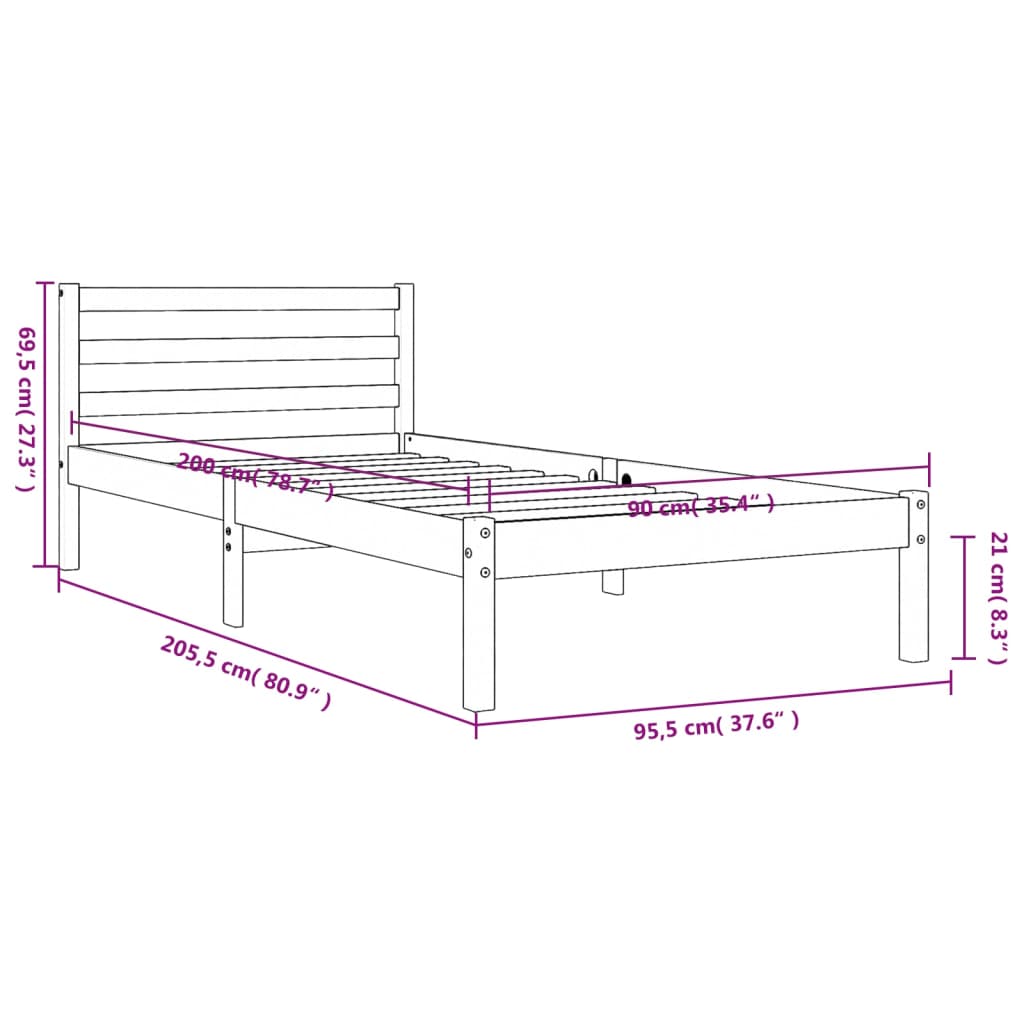 Solid wood bed without mattress wax brown 90x200 pinewood