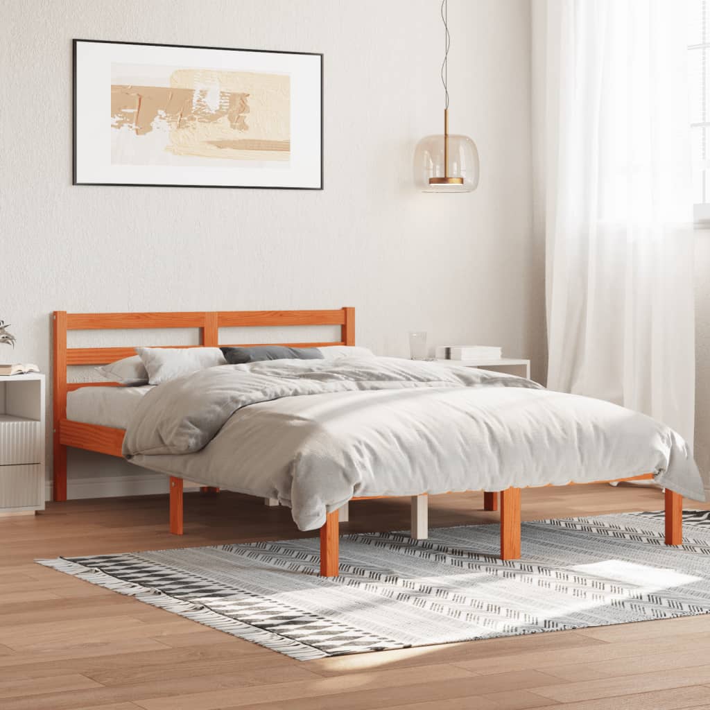 Solid wood bed without mattress wax brown 120x200 cm pinewood