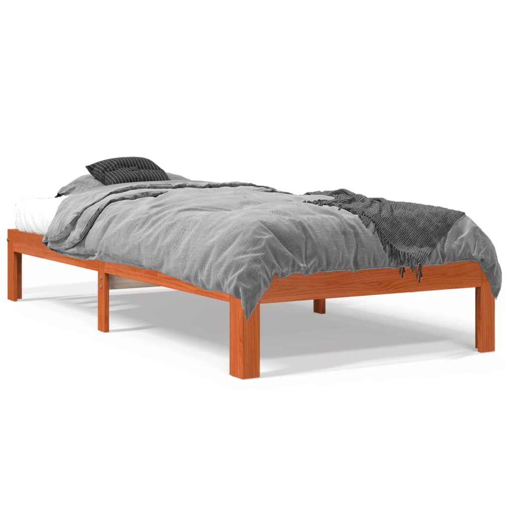 Solid wood bed without mattress wax brown 75x190 cm pinewood