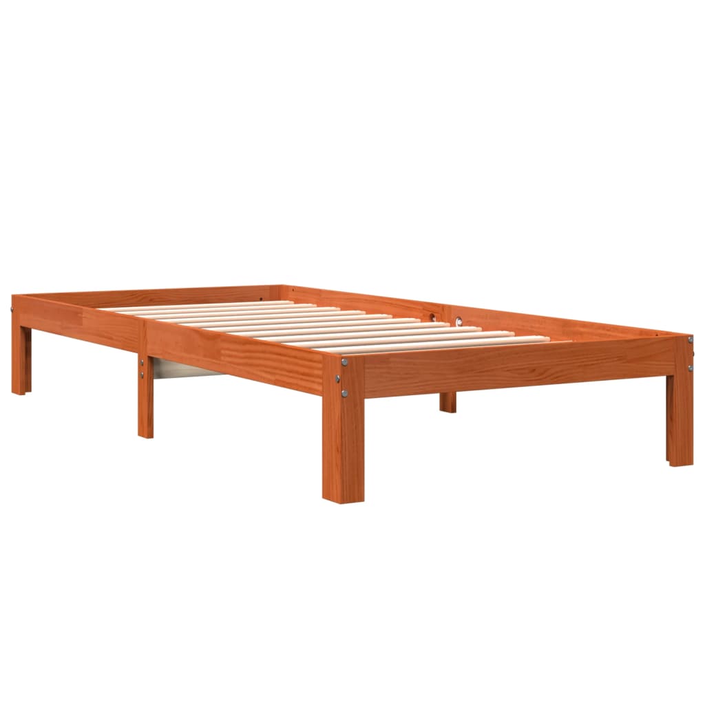 Solid wood bed without mattress wax brown 75x190 cm pinewood