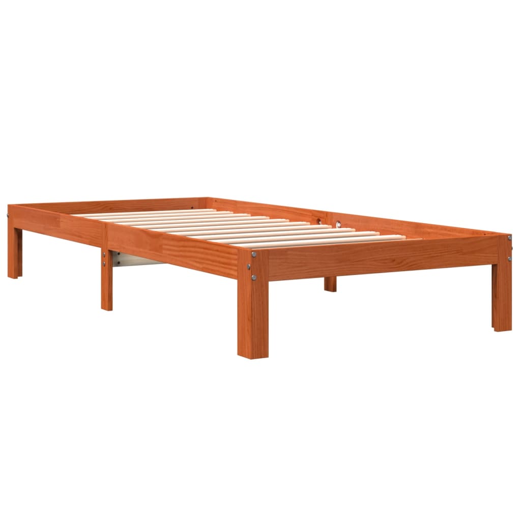 Solid wood bed without mattress wax brown 75x190 cm pinewood