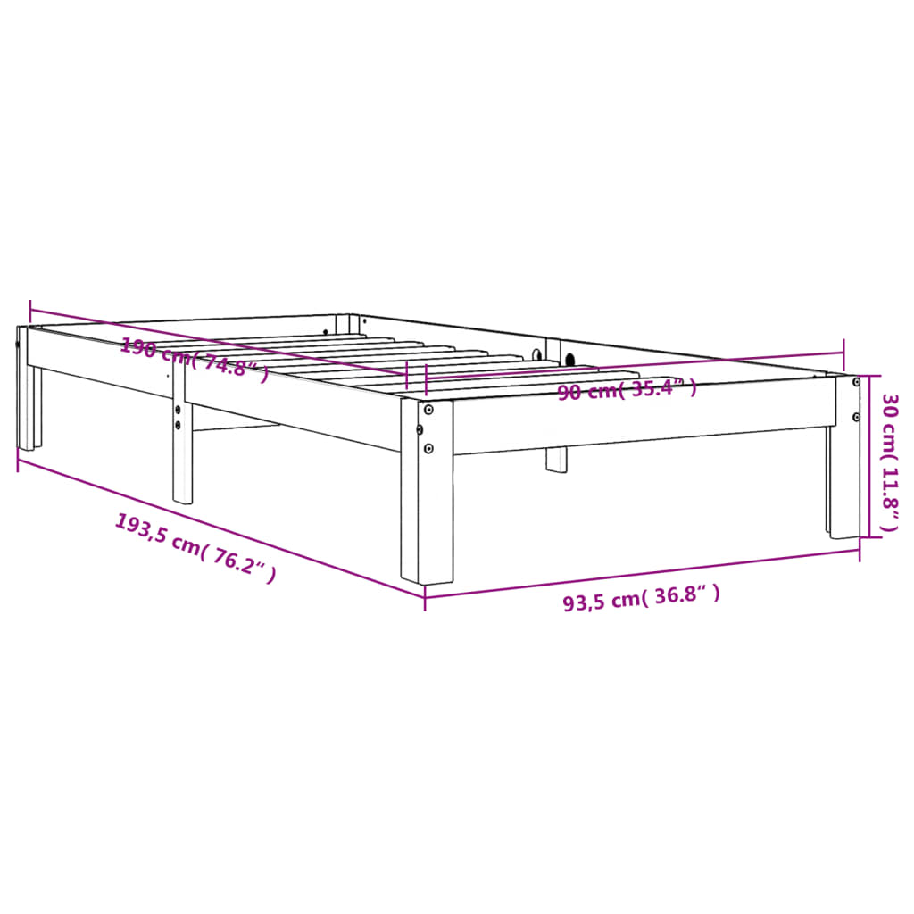 Solid wood bed without mattress wax brown 90x190 cm pinewood