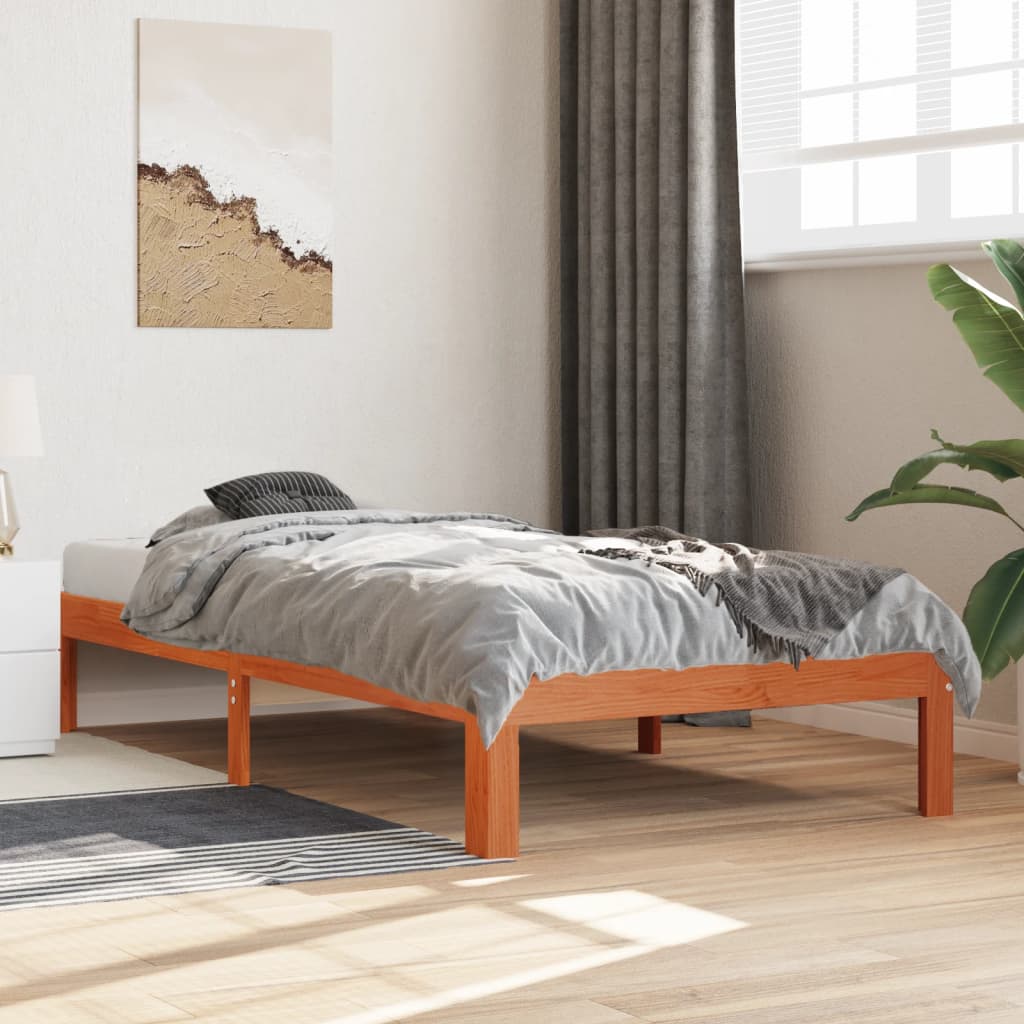 Solid wood bed without mattress wax brown 90x190 cm pinewood