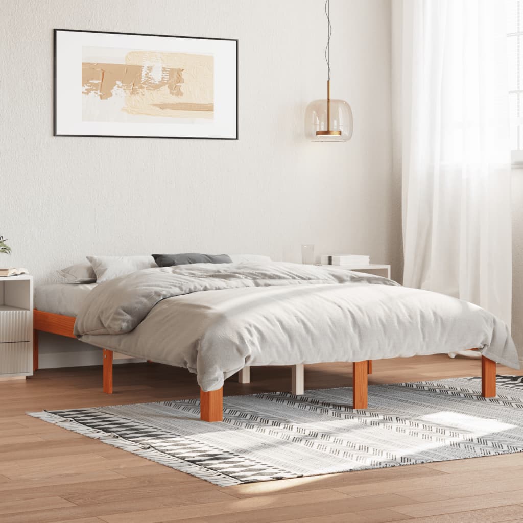 Solid wood bed without mattress wax brown 120x190 cm pinewood