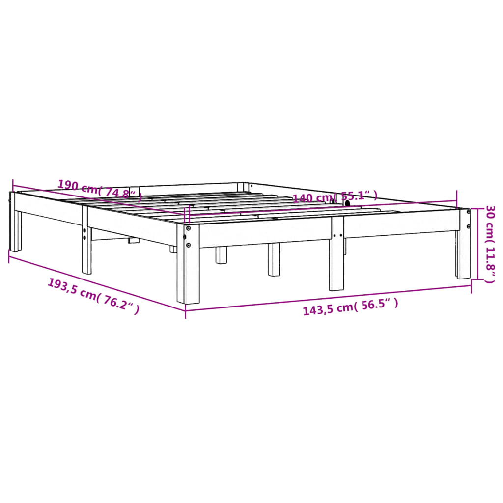 Solid wood bed without mattress wax brown 140x190 cm pinewood