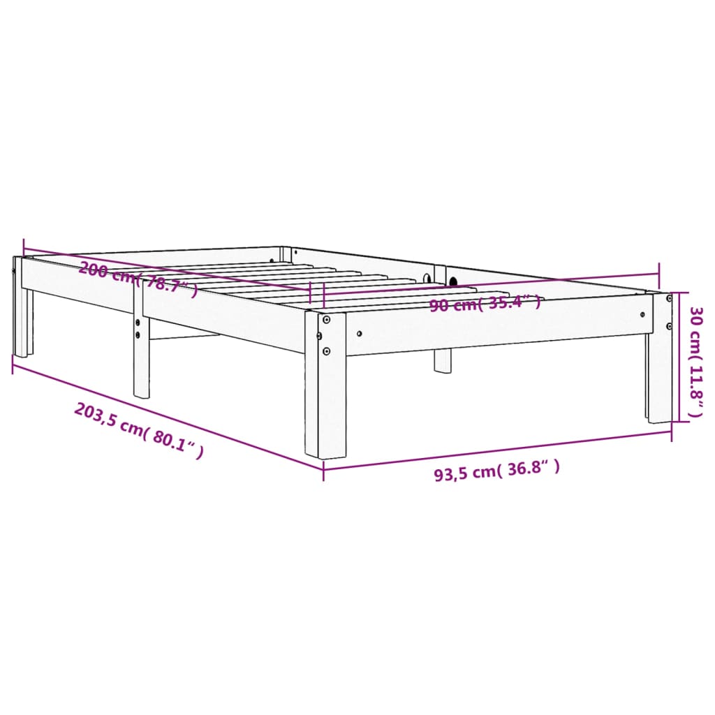 Solid wood bed without mattress wax brown 90x200 pinewood