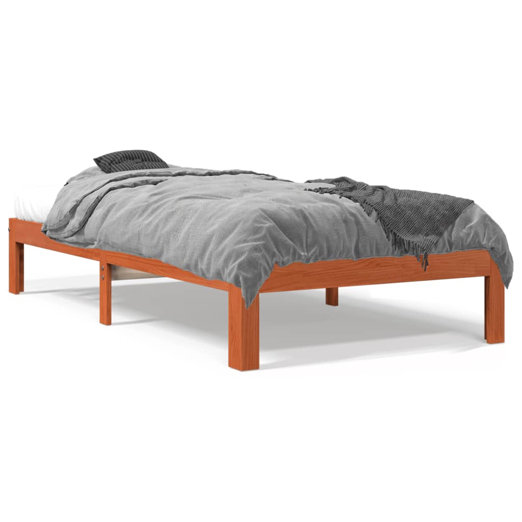 Solid wood bed without mattress wax brown 100x200 pinewood