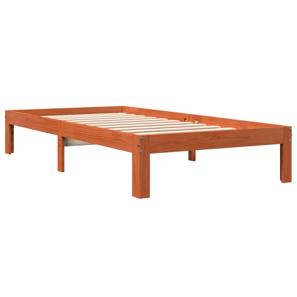 Solid wood bed without mattress wax brown 100x200 pinewood