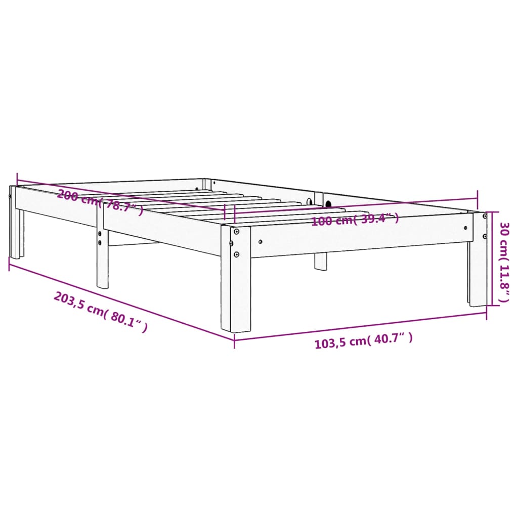 Solid wood bed without mattress wax brown 100x200 pinewood