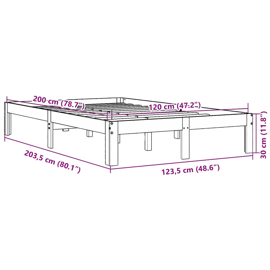 Solid wood bed without mattress wax brown 120x200 cm pinewood