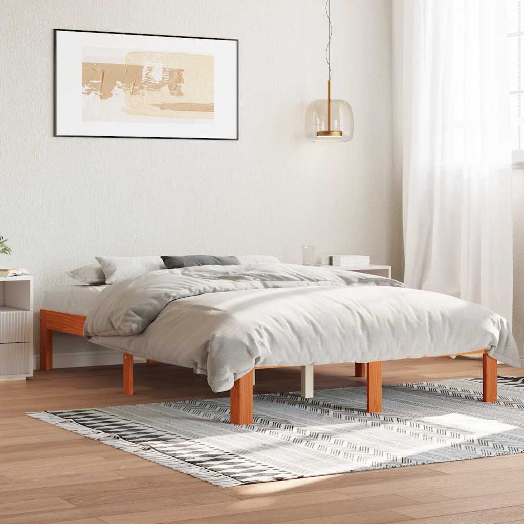 Solid wood bed without mattress wax brown 120x200 cm pinewood