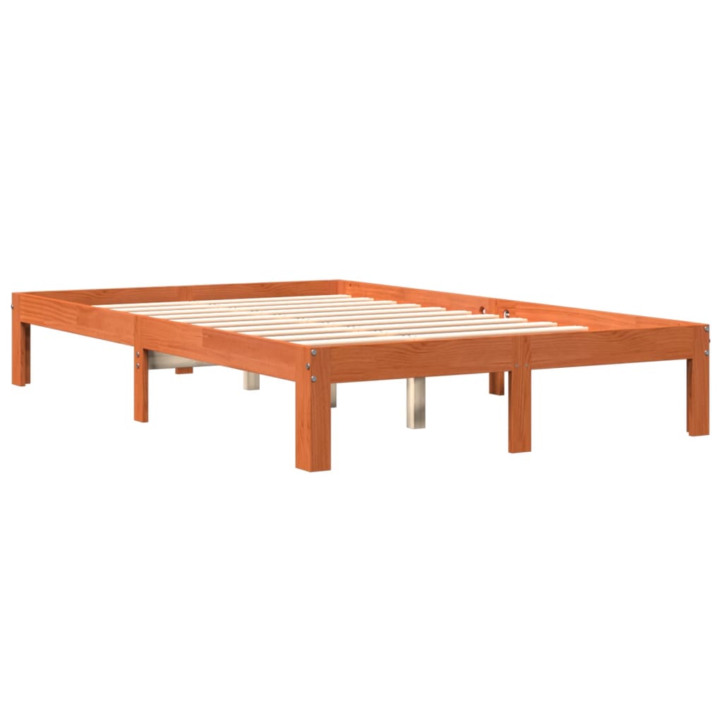 Solid wood bed without mattress wax brown 140x200 cm pinewood