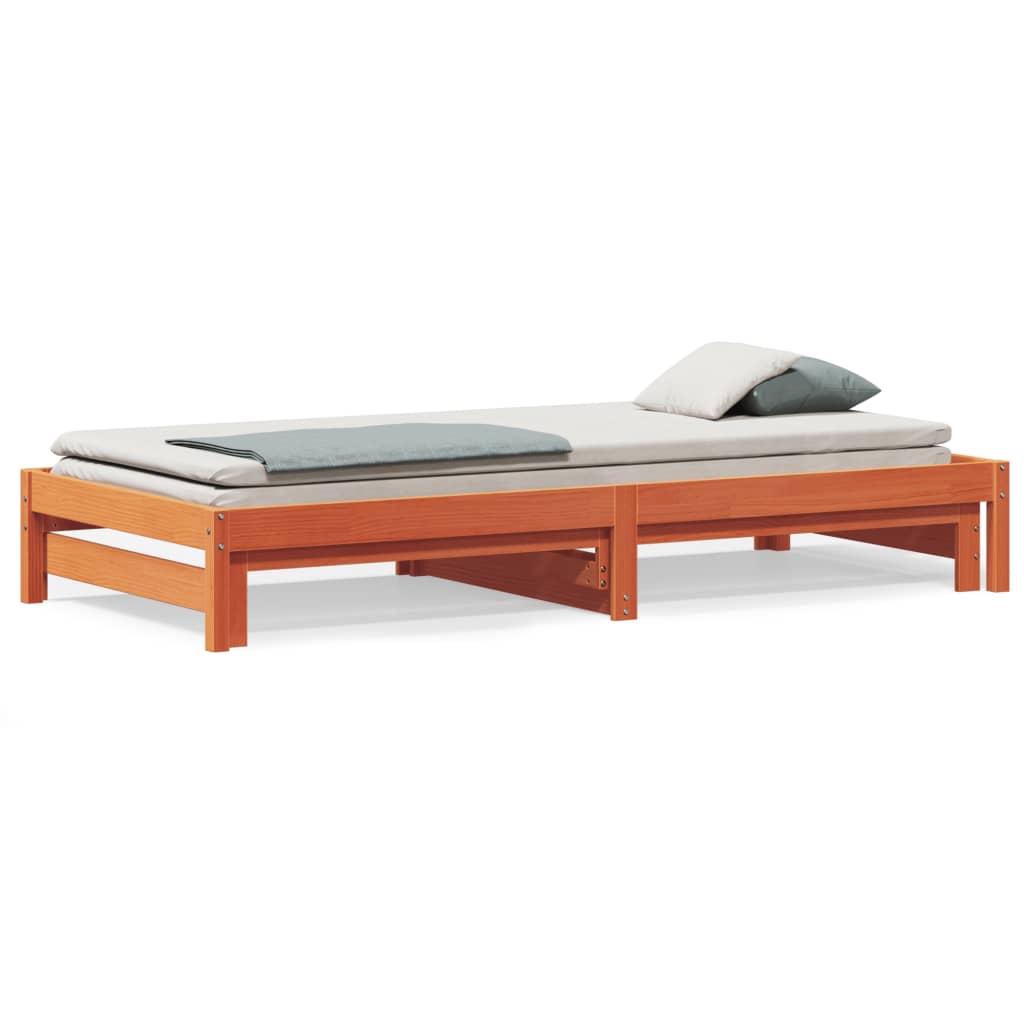 Daybed Extendable Wax Brown 90x200 cm Solid Pine Wood