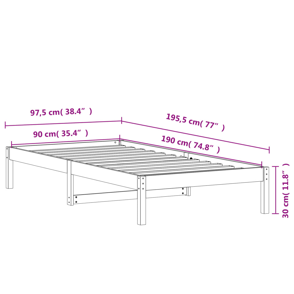 Daybed without mattress wax brown 90x190 cm solid pine wood