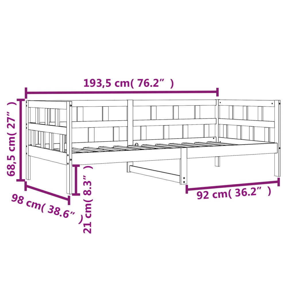 Daybed without mattress wax brown 90x190 cm solid pine wood