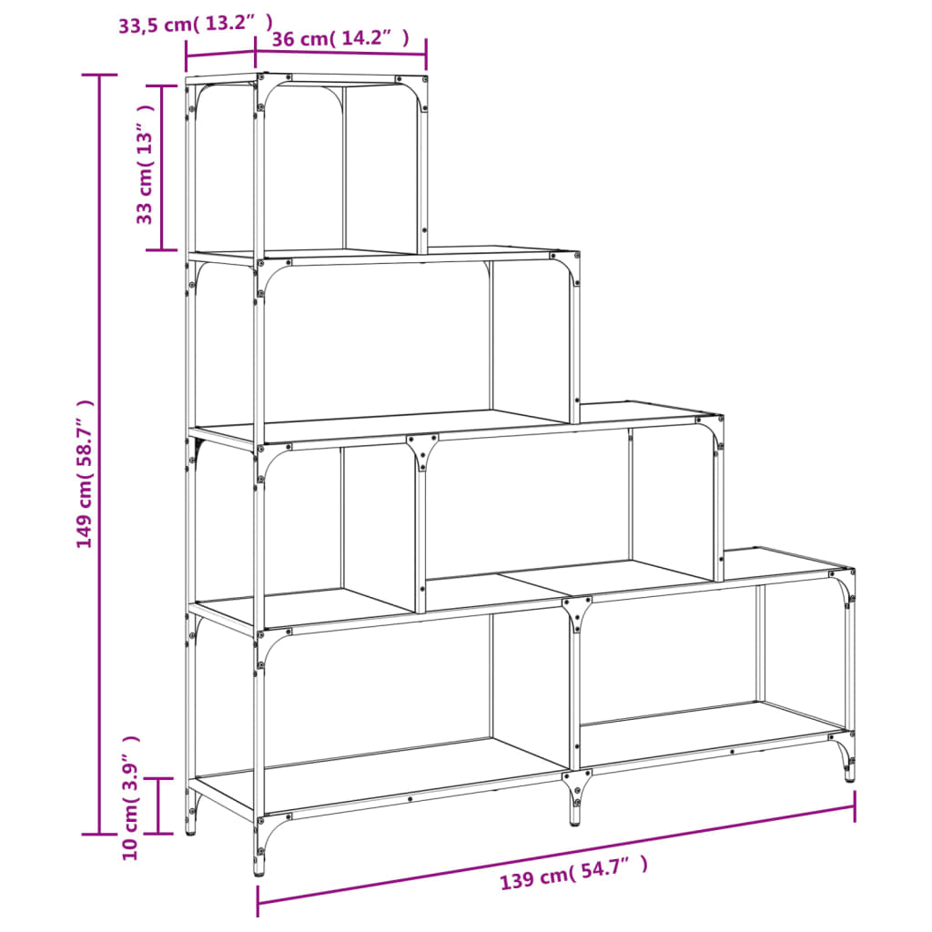 Bücherregal 4 Etagen Räuchereiche 139x33,5x149 cm Holzwerkstoff