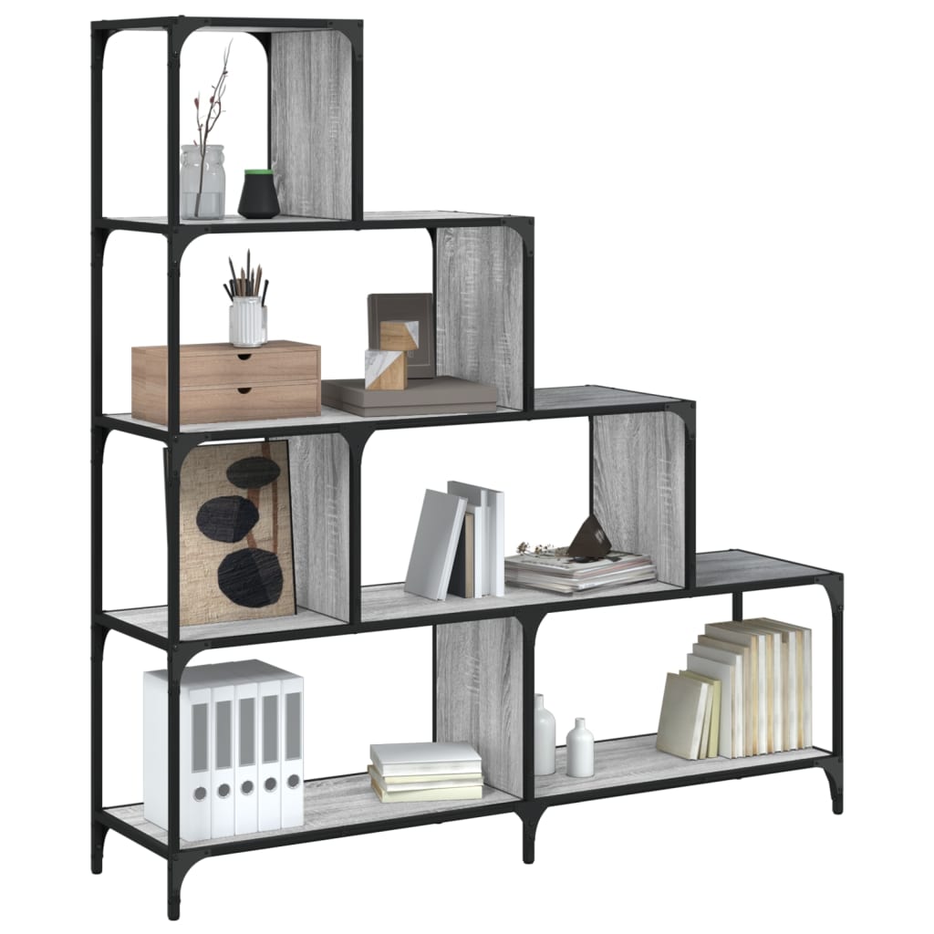 Bookcase 4 Tiers Grey Sonoma 139x33.5x149 cm Wood Material