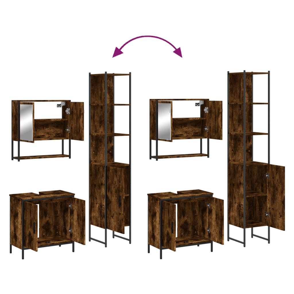 3-tlg. Badmöbel-Set Räuchereiche Holzwerkstoff