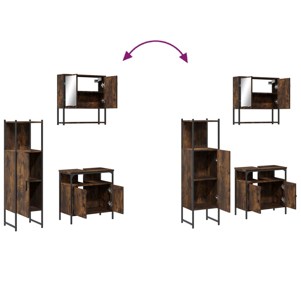 3-tlg. Badmöbel-Set Räuchereiche Holzwerkstoff