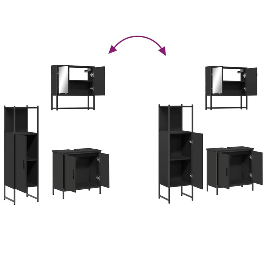 3-tlg. Badmöbel-Set Schwarz Holzwerkstoff