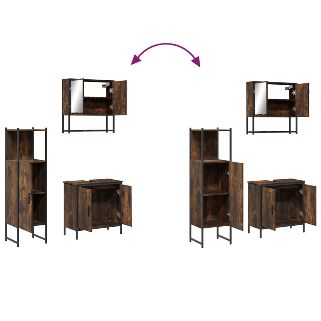 3-tlg. Badmöbel-Set Räuchereiche Holzwerkstoff