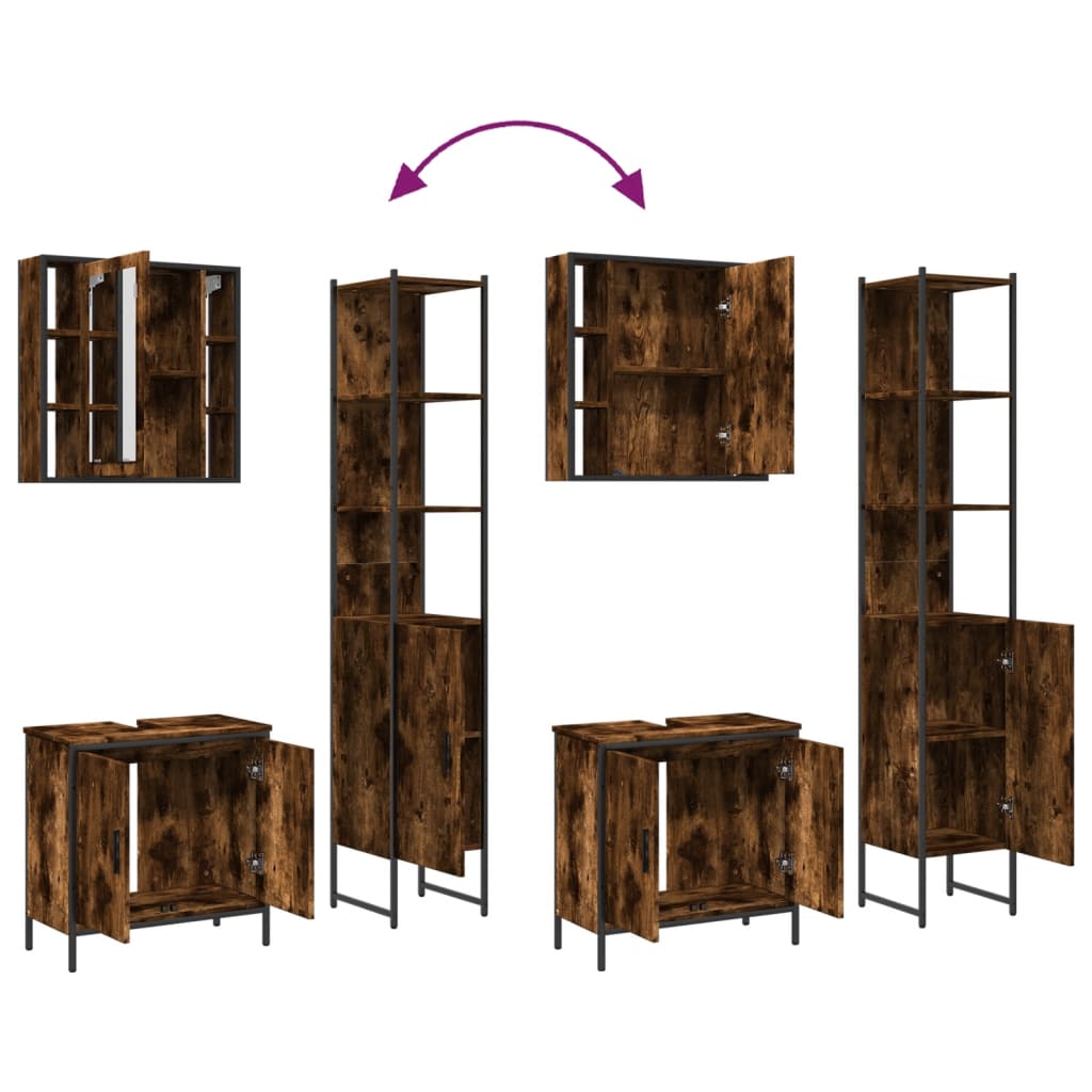 3-tlg. Badmöbel-Set Räuchereiche Holzwerkstoff