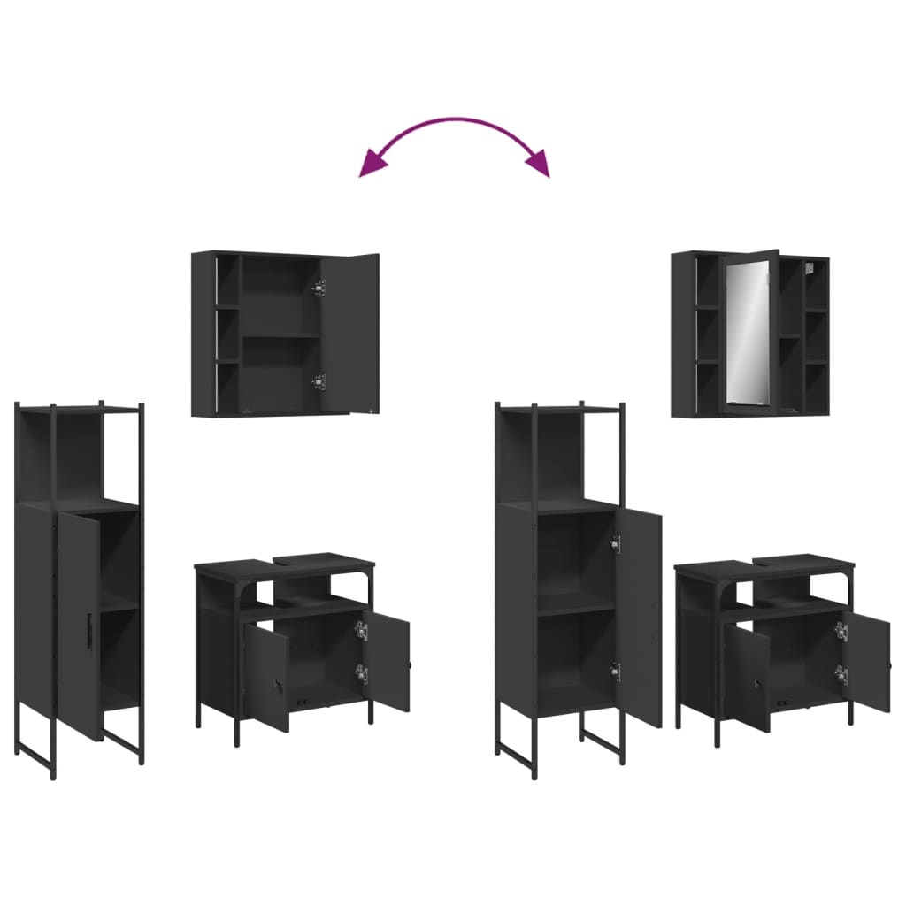 3-tlg. Badmöbel-Set Schwarz Holzwerkstoff