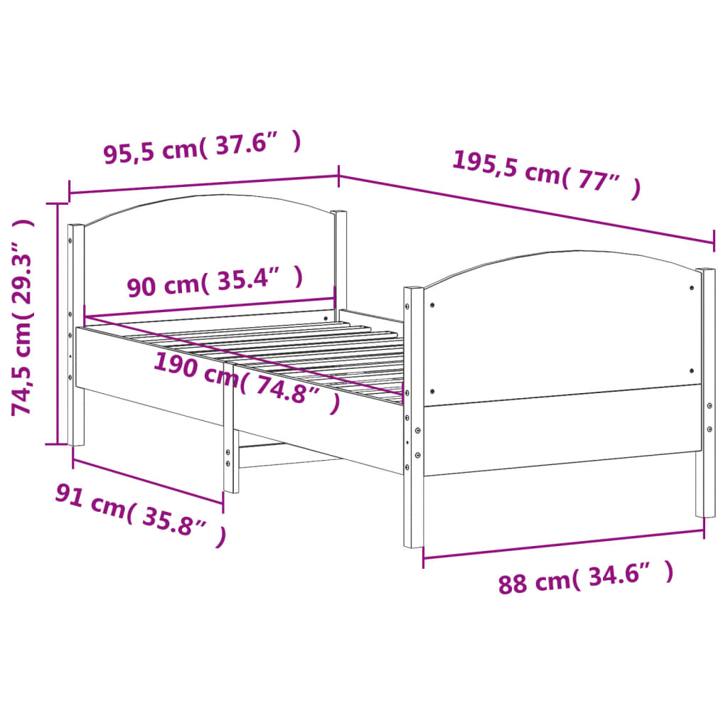 Solid wood bed without mattress 90x190 cm pinewood