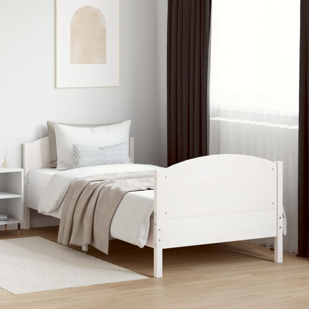 Solid wood bed without mattress white 75x190 cm pinewood