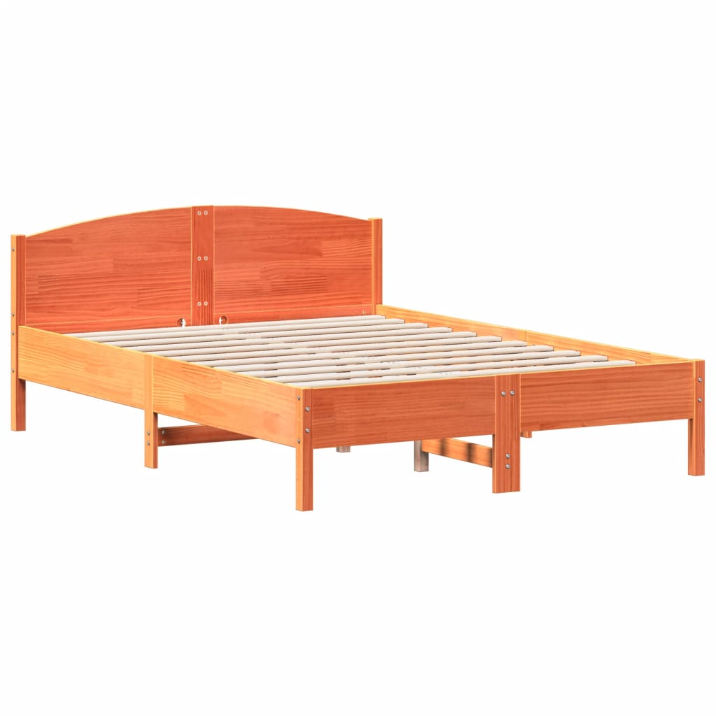 Solid wood bed without mattress wax brown 140x200 cm pinewood