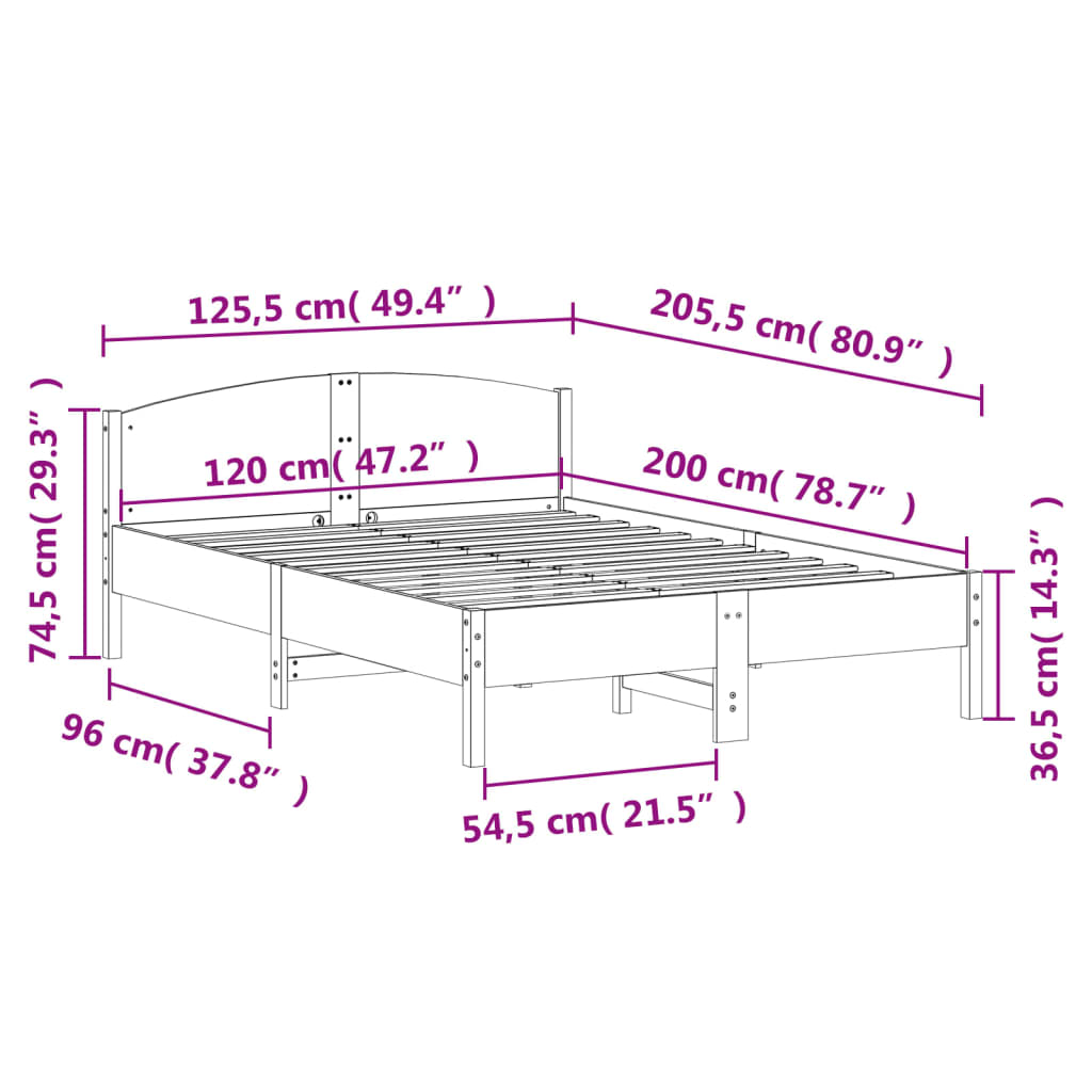 Solid wood bed without mattress 120x200 cm pinewood