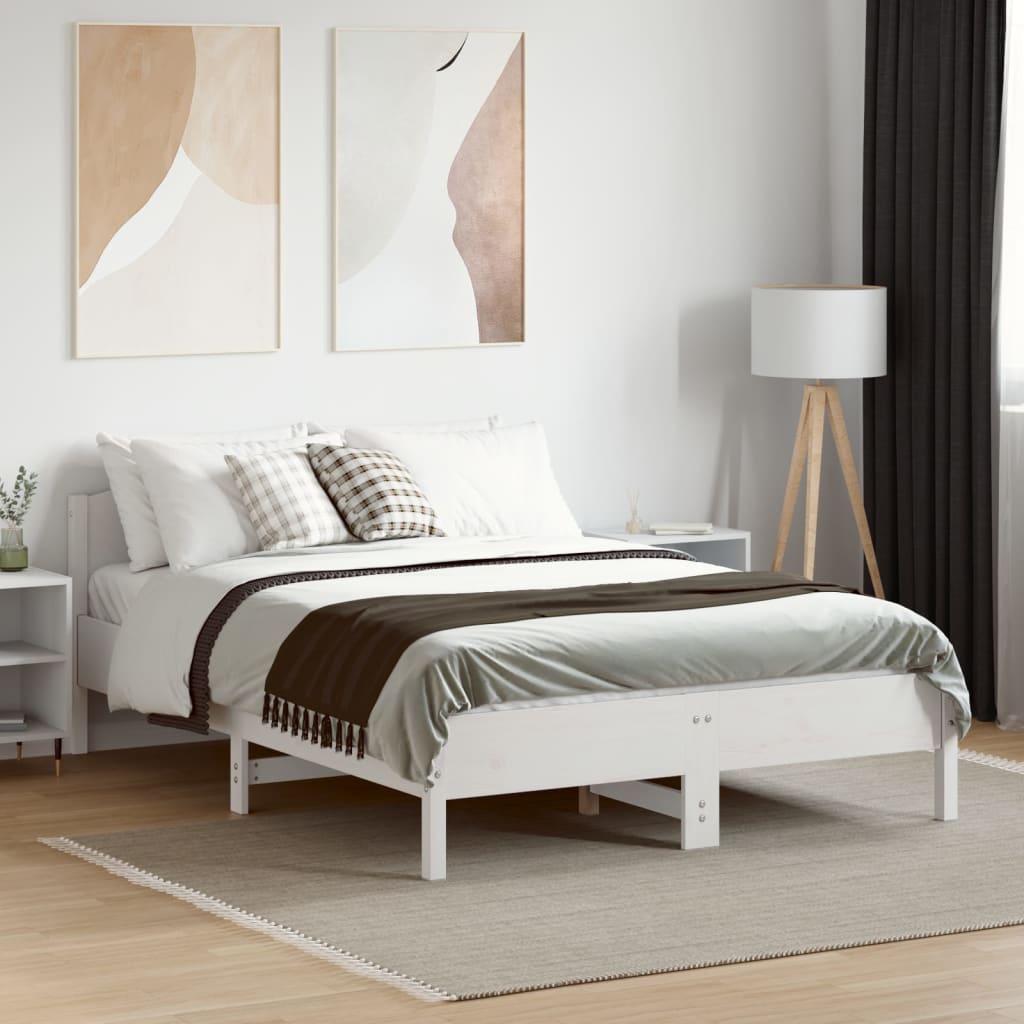 Solid wood bed without mattress white 140x190 cm pinewood