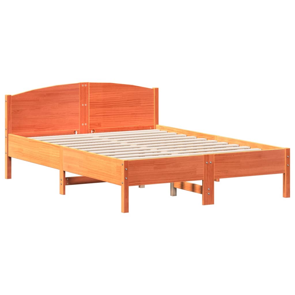 Solid wood bed without mattress wax brown 140x190 cm pinewood