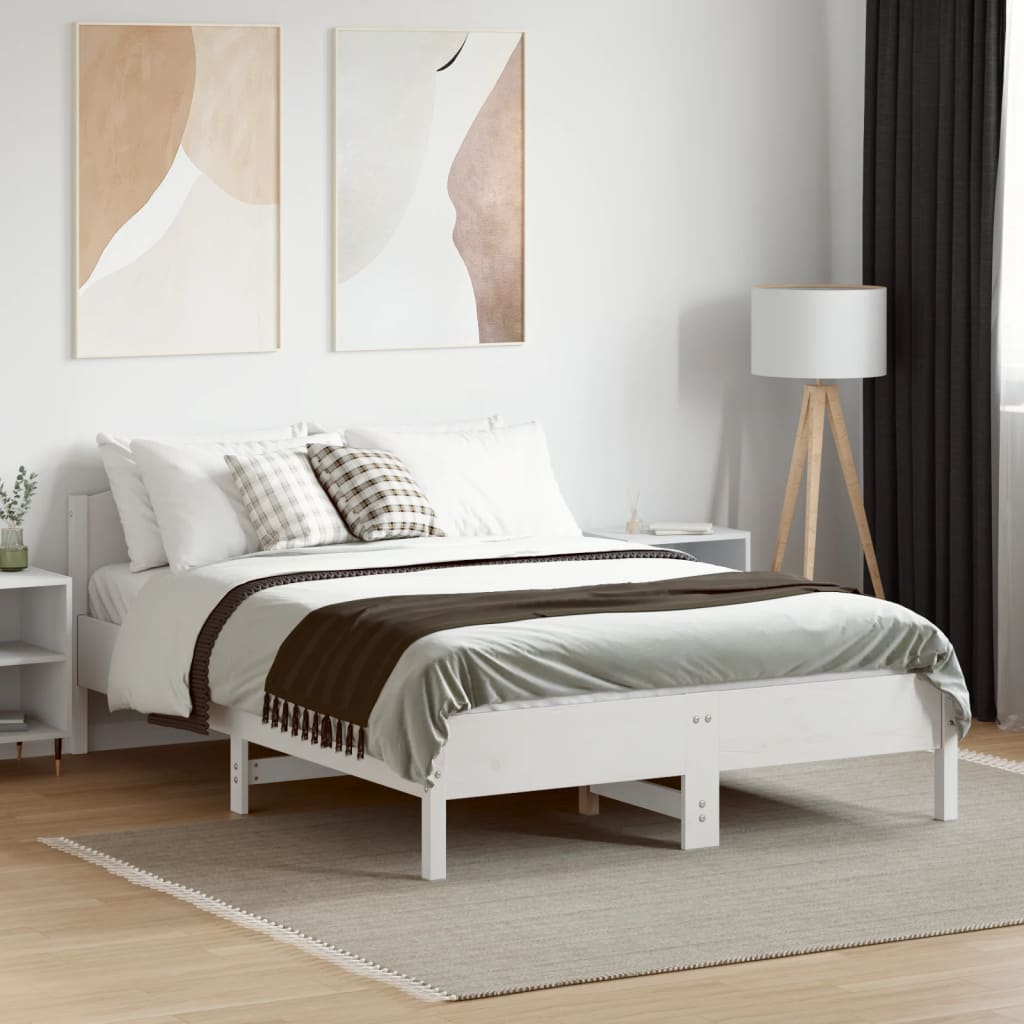 Solid wood bed without mattress white 135x190 cm pinewood