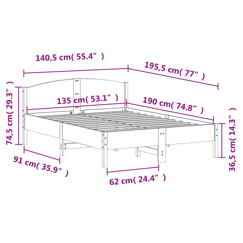 Solid wood bed without mattress white 135x190 cm pinewood