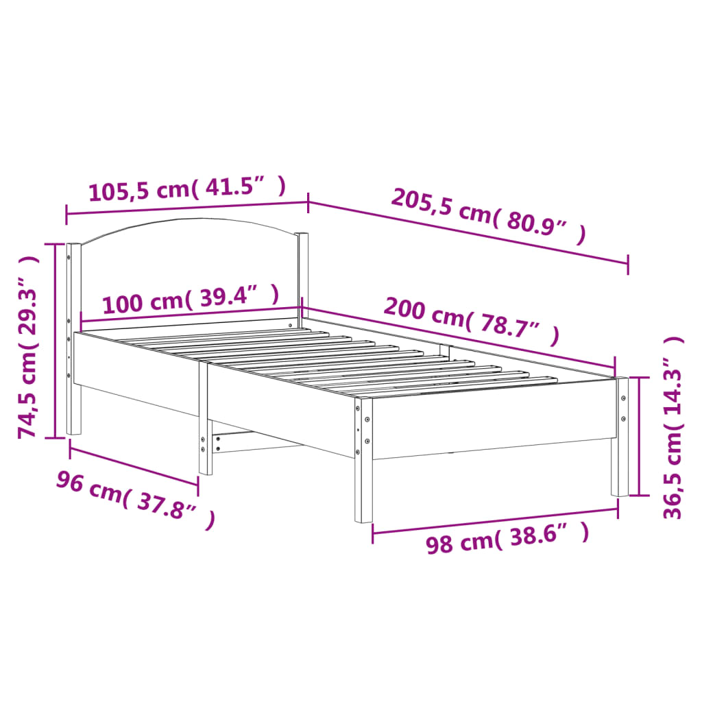 Massivholzbett ohne Matratze 100x200 cm Kiefernholz