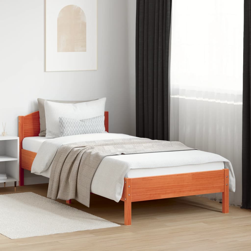 Solid wood bed without mattress wax brown 90x200 pinewood