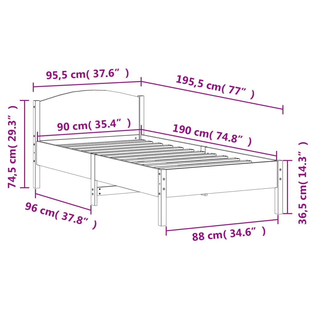 Solid wood bed without mattress 90x190 cm pinewood