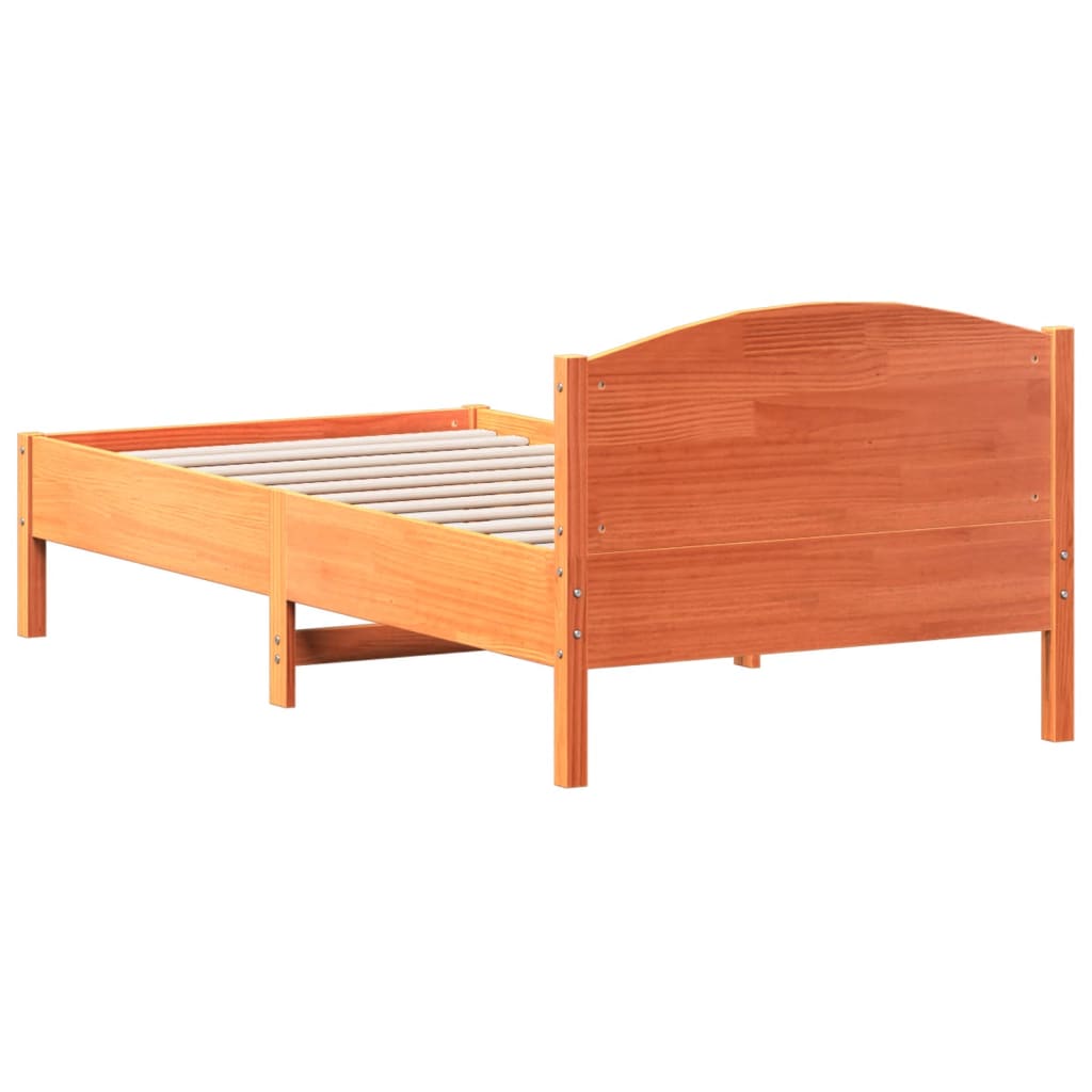 Solid wood bed without mattress wax brown 75x190 cm pinewood