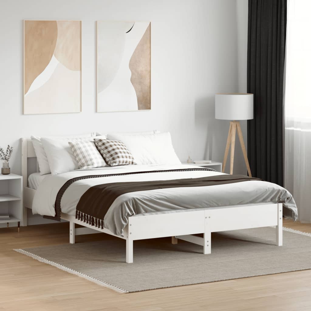 Solid wood bed without mattress white 150x200 cm pinewood