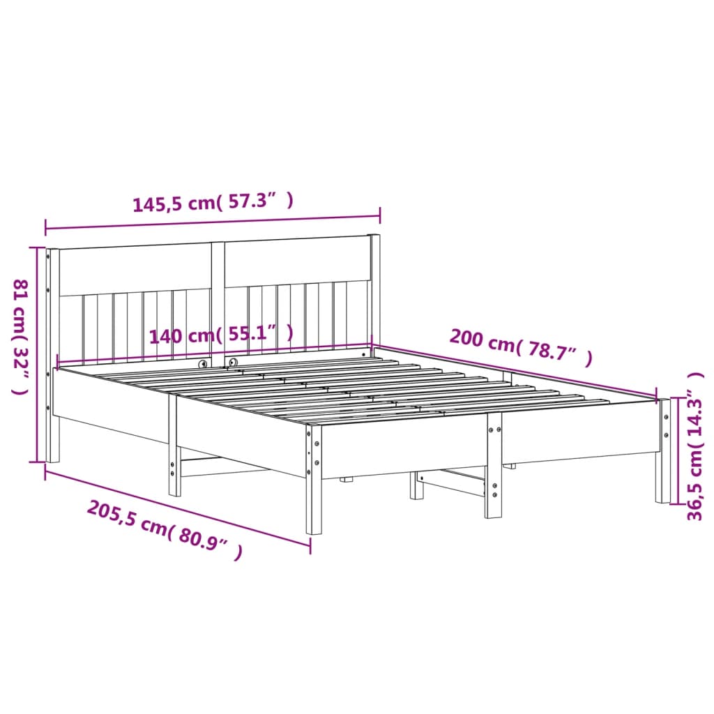 Solid wood bed without mattress 140x200 cm pinewood